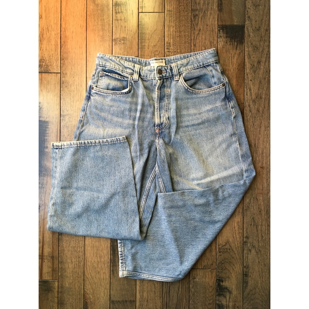 We The Free Free People Wide Leg Baggy Jeans Light Wash Button Fly Size 27